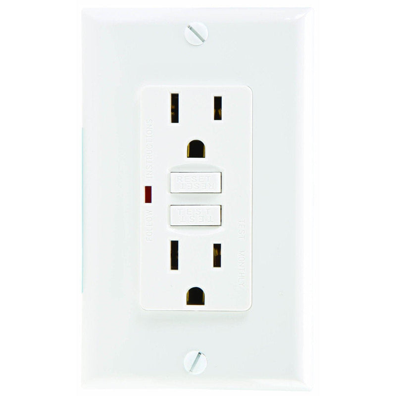 120 Volt 15 Amp GFCI Outlet With LED - White