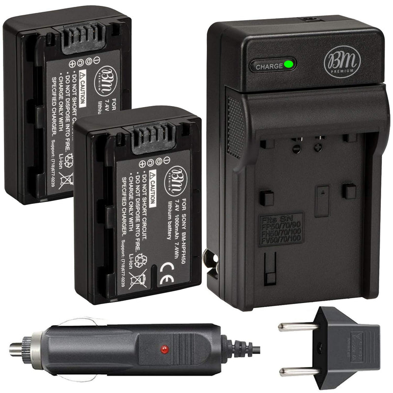 [AUSTRALIA] - BM Premium 2-Pack of NP-FH50 Batteries and Battery Charger for Sony CyberShot DSC-HX100V DSC-HX200V Digital Camera 