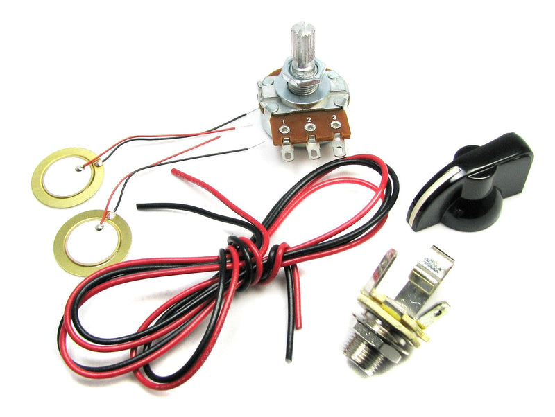 Do-it-Yourself Piezo Pickup Kit for Cigar Box Guitars - includes piezoelectric contact pickups, volume potentiometer and jack