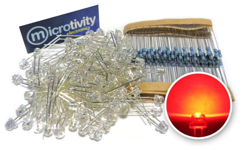 microtivity IL331 4.8mm Wide Angle Red Straw Hat LED w/Resistors (Pack of 100)