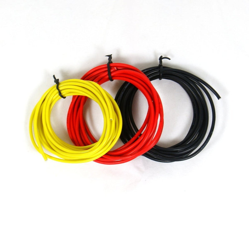 Set of 3 6-foot Shielded Guitar Circuit Wire Single Conductor - Red,yellow & Black