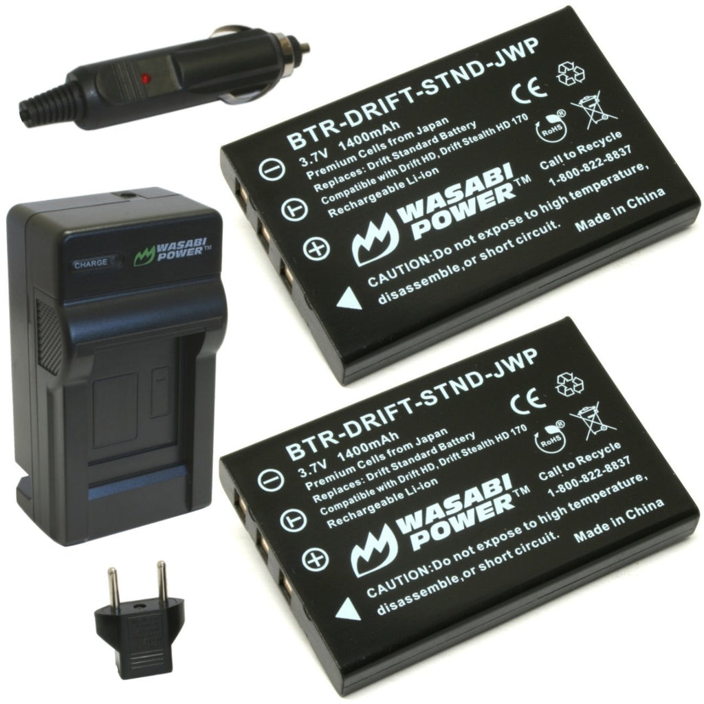 Wasabi Power Battery (2-Pack) and Charger for Drift DSTBAT Standard Battery and Drift HD, HD170, HD170 Stealth, HD720