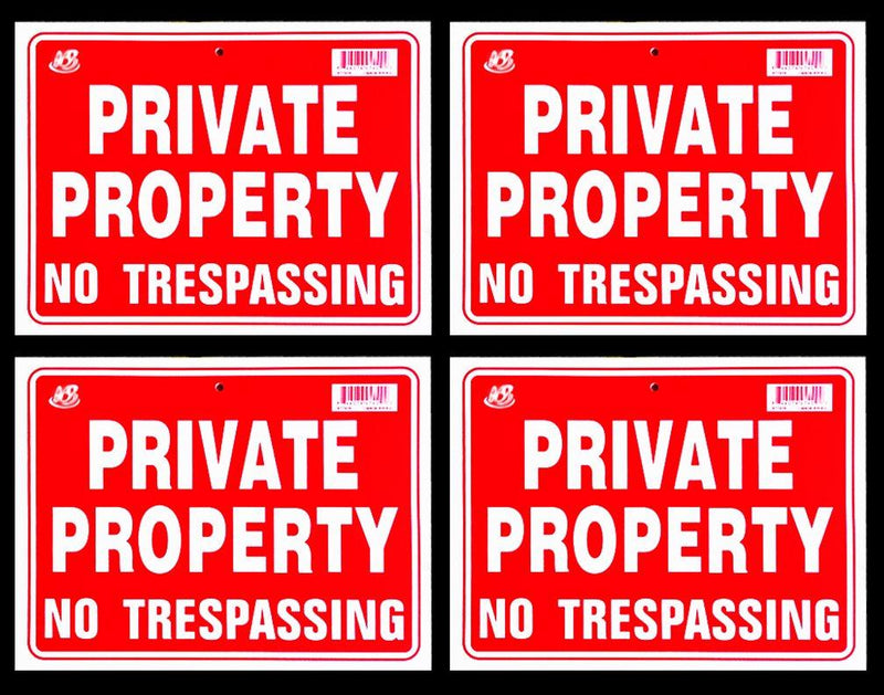 Private Property No Trespassing Sign 9 x 12 Inch 4pc