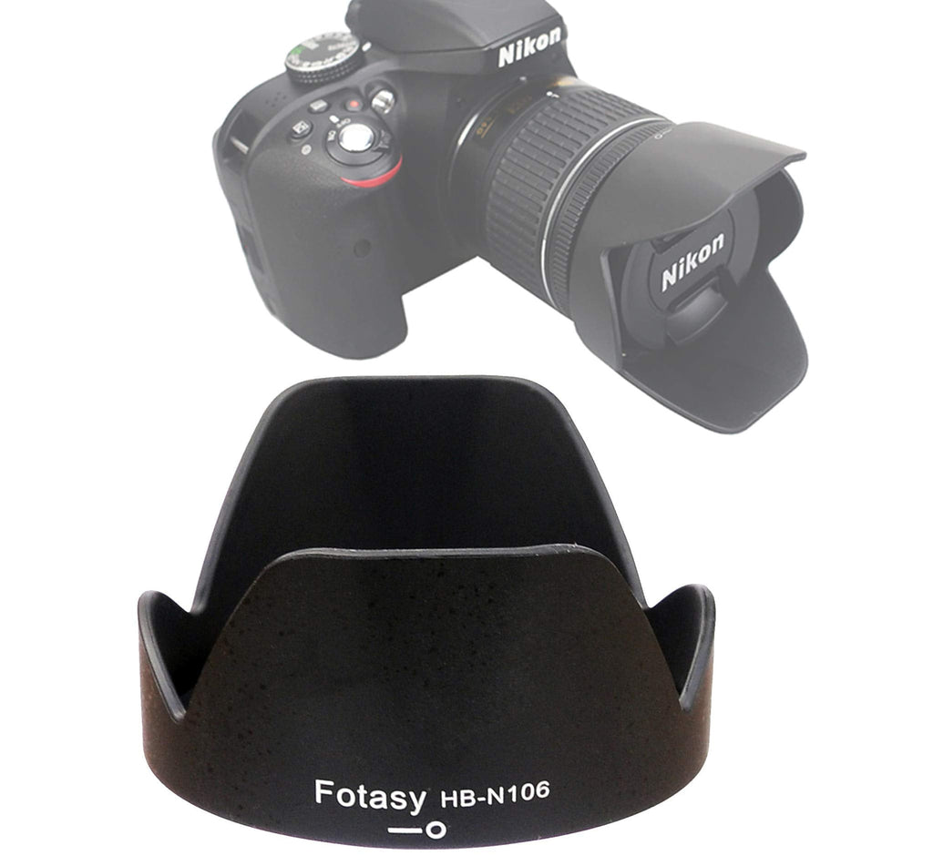 Fotasy Bayonet Lens Hood for Nikon 1 NIKKOR VR 10-100mm f/4-5.6/ Nikon AF-P DX NIKKOR 18-55mm f/3.5-5.6G VR/Nikon AF-P DX NIKKOR 18-55mm f/3.5-5.6G, Replaces Nikon HB-N106 for HB-N106