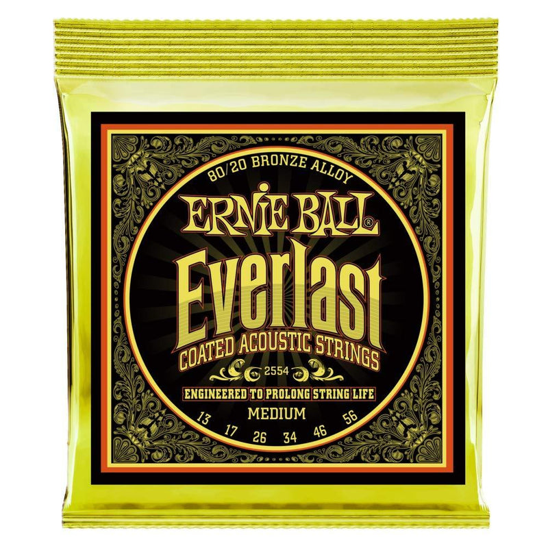 Ernie Ball Everlast Medium (13-56) Coated 80/20 Acoustic Guitar Strings (P02554) 80/20 Bronze