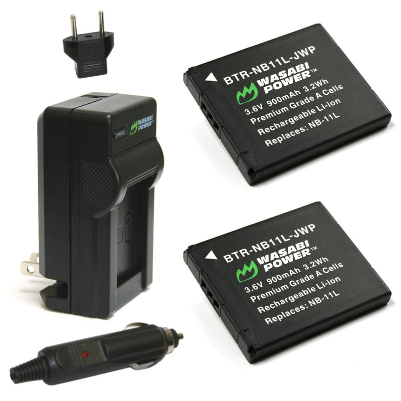 Wasabi Power Battery (2-Pack) and Charger for Canon NB-11L, NB-11LH and Canon PowerShot A2300 IS, A2400 IS, A2500, A2600, A3400 IS, A3500 IS, A4000 IS, ELPH 110 HS, ELPH 115 HS, ELPH 130 HS, ELPH 135 IS, ELPH 140 IS, ELPH 150 IS, ELPH 160, ELPH 170 IS,...