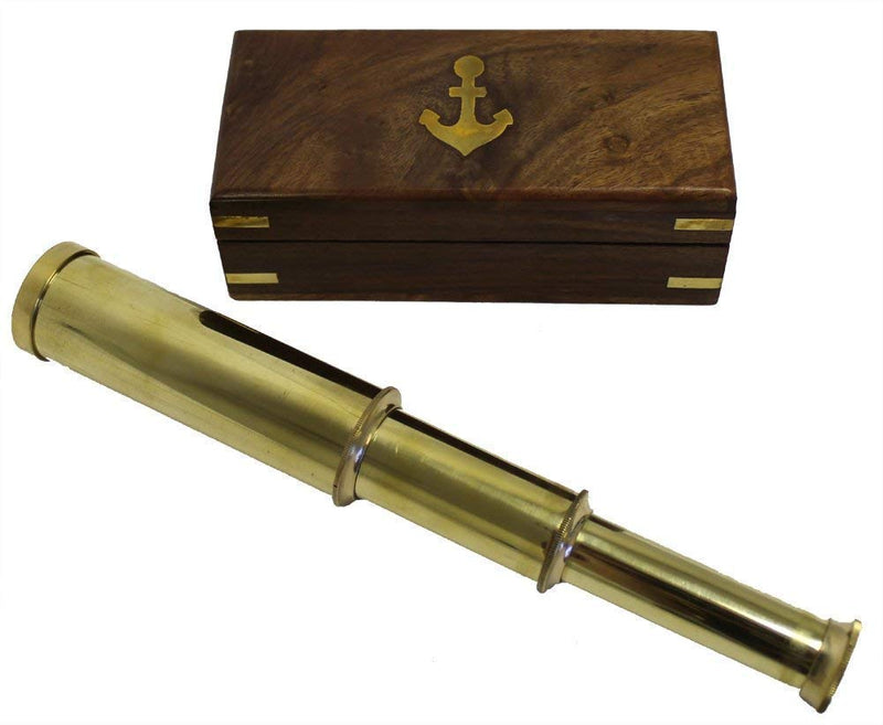 Brass 9" Handheld Brass Telescope Nautical Pirate Spy Glass With Box