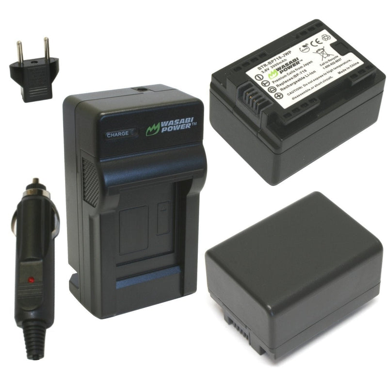 Wasabi Power Battery (2-Pack) and Charger for Canon BP-718