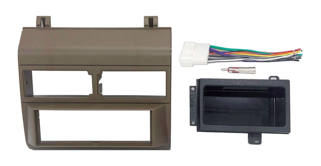 Custom Install Parts Brown Complete Single Din Dash Kit + Pocket Kit + Wire Harness + Antenna Adapter Compatible with Select 1988-1996 GMC Chevrolet