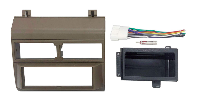 Custom Install Parts Brown Complete Single Din Dash Kit + Pocket Kit + Wire Harness + Antenna Adapter Compatible with Select 1988-1996 GMC Chevrolet