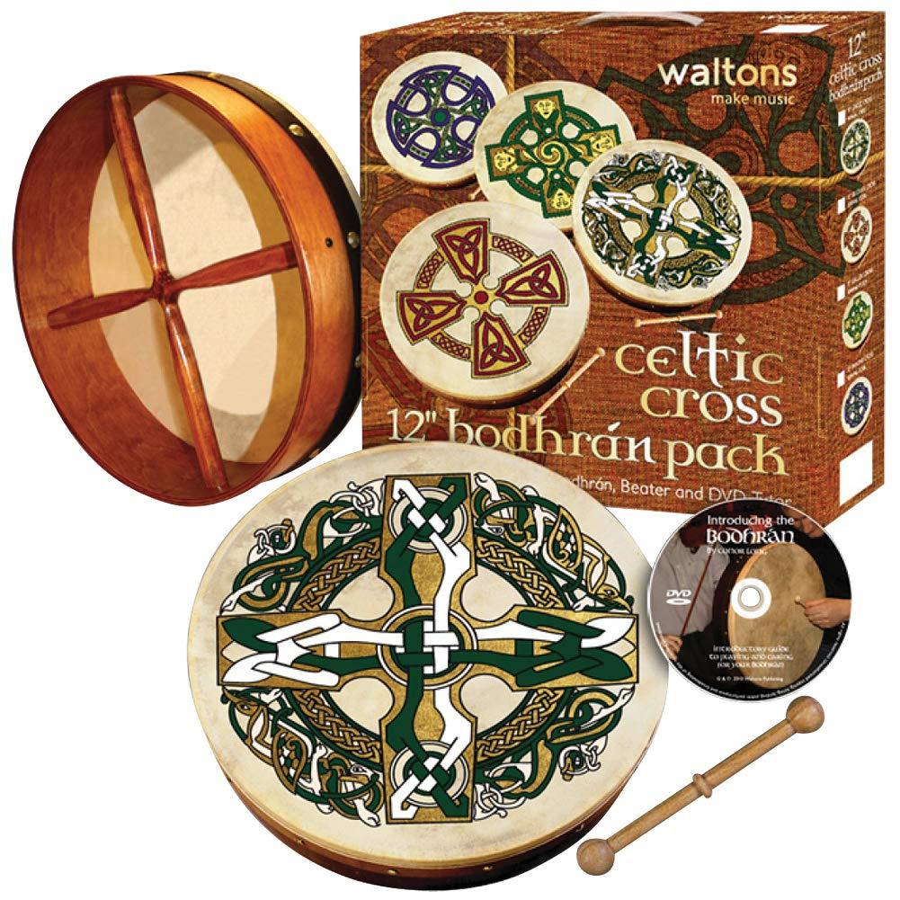Waltons Bodhrán 12" (Celtic Cross) - Handcrafted Irish Instrument - Crisp & Musical Tone - Hardwood Beater Included w/ Purchase Celtic Cross