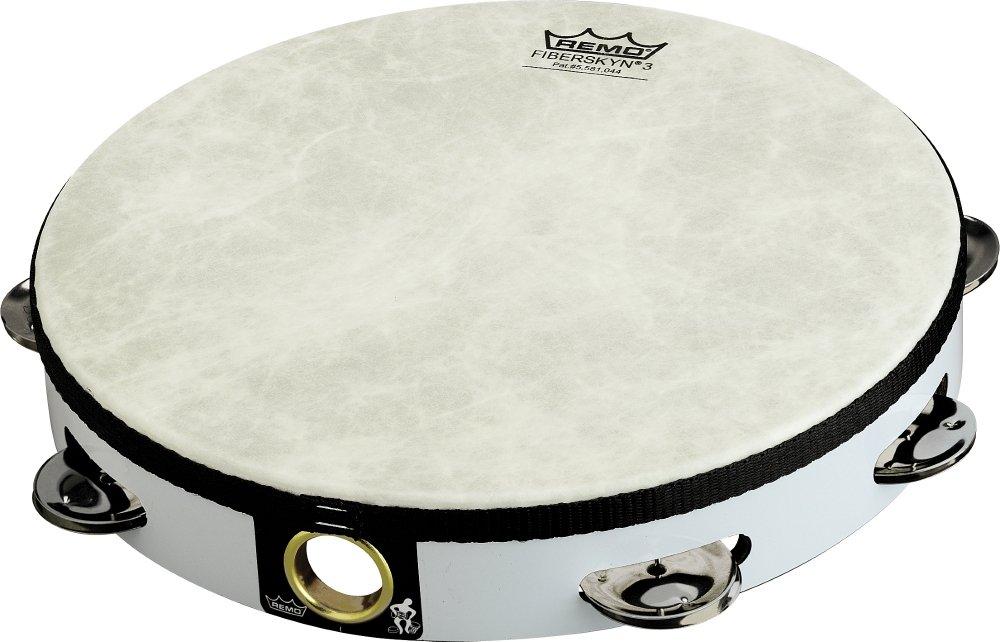 REMO Tambourine, Pretuned, 10" Diameter, 8 Pairs Jingles x 1 Row, QUADURA White