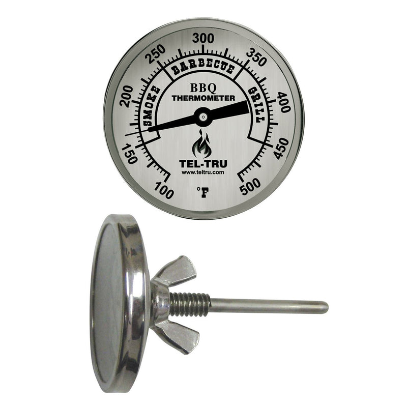 Tel-Tru BQ225 Barbecue Thermometer, 2 inch Aluminum dial, 2.5 inch stem, 100/500°F