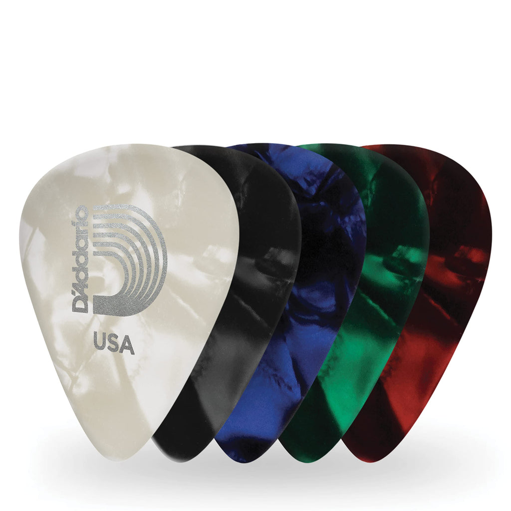 D'Addario Celluloid Guitar Picks - Guitar Accessories - Guitar Picks for Acoustic Guitar, Electric Guitar, Bass Guitar - Natural Feel, Warm Tone - Assorted, Medium, 25-pack