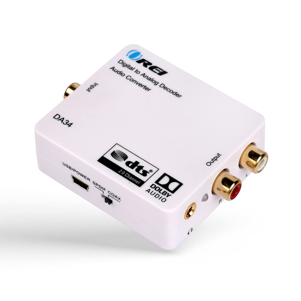 Digital to Analog Audio Decoder by OREI, Convert Decode Dolby Digital Audio SPDIF/Coaxial 5.1-Channel Input to RCA L/R/3.5mm Headphone Output Converter - DA34