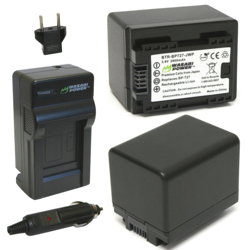 Wasabi Power Battery (2-Pack) and Charger for Canon BP-727, CG-700 and Canon VIXIA HF M50, HF M52, HF M500, HF R30, HF R32, HF R40, HF R42, HF R50, HF R52, HF R60, HF R62, HF R300, HF R400, HF R500, HF R600