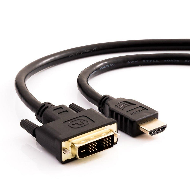 InstallerParts 20ft High-Speed HDMI to DVI-D Adapter Cable - Bi-Directional and Gold Plated - Supports 2K, 1080p for HDTV, DVD, Mac, PC, Projectors, Cable Boxes and More! 20 Feet Black