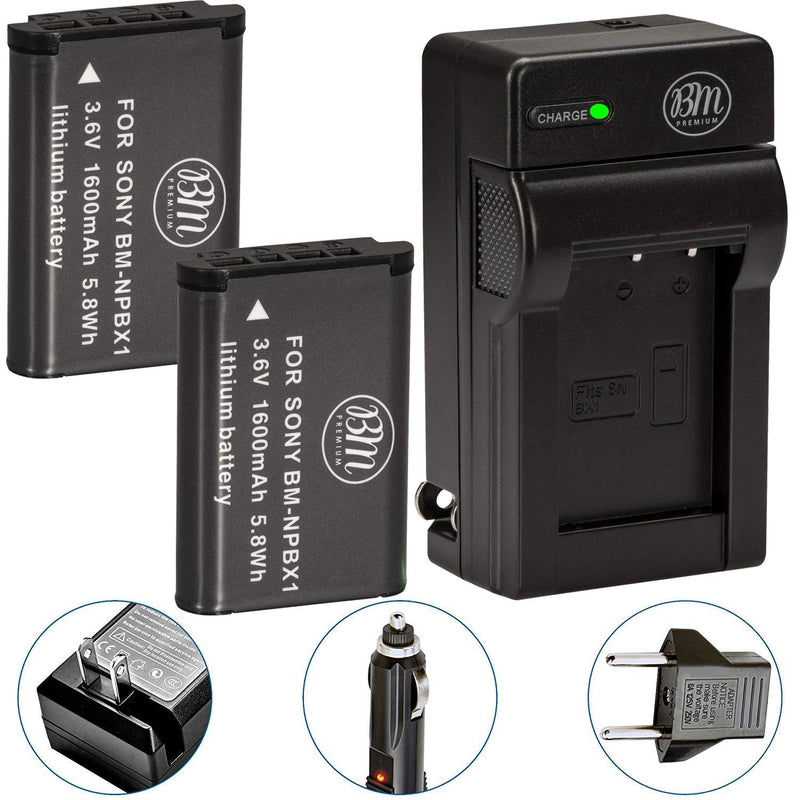 BM Premium 2 NP-BX1 Batteries and Charger for Sony CyberShot DSC-RX100, RX100 II, RX100 III, RX100 IV, RX100 V, RX100 VI, RX100 VII, DSC-RX1R, RX1R II, HX50V, HX60V, HX80V, HX90V, WX300, WX350 Cameras