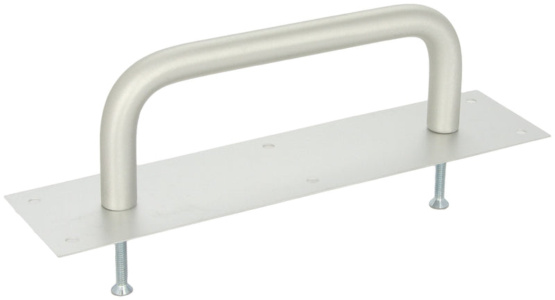 Rockwood BF107 x 70A.28 Aluminum Pull Plate, 12" Height x 3" Width x 0.050" Thick, 8" Center-to-Center Handle Length, 3/4" Handle Diameter, 2-1/2" Barrier-Free Clearance, Clear Anodized Finish