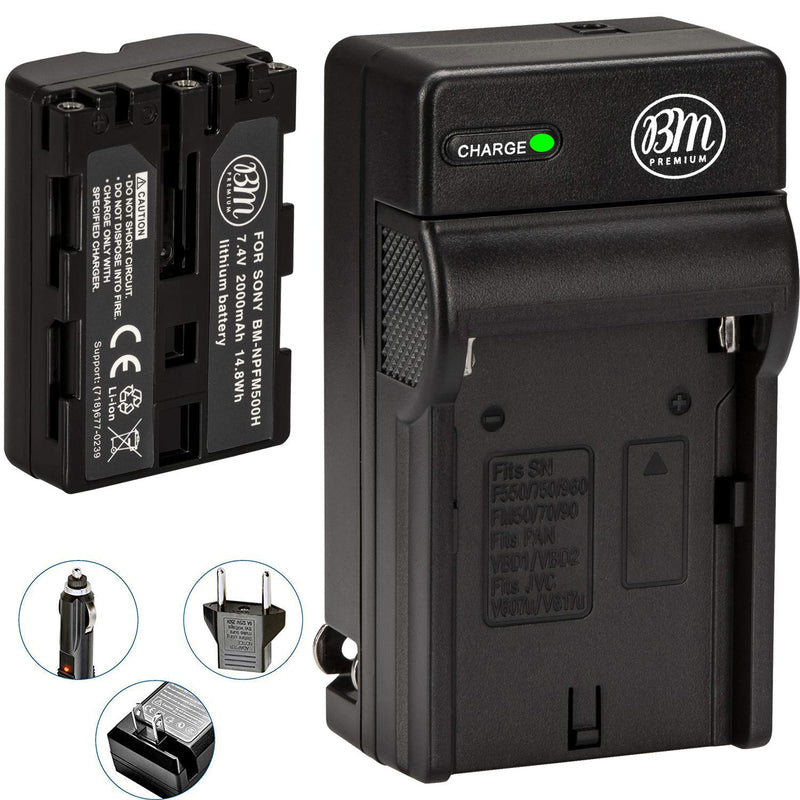 BM Premium NP-FM500H Battery and Charger for Sony Alpha a68, a77II, SLT-A57, SLT-A58, SLT-A65V, SLT-A77V, SLT-A99V, SLT-A100, A200, A300, A350, A450, A500, A550, A560, A580, A700, A850, A900 Cameras