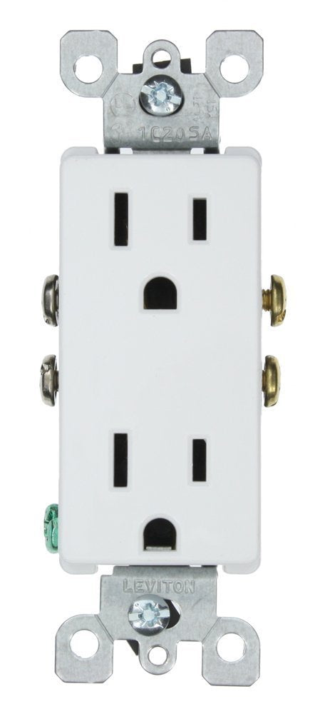 Leviton 5325-W 15 Amp, 125V, Decora Duplex Receptacle, Residential Grade, Grounding, 10-Pack, White