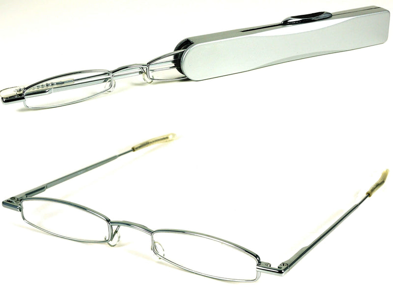 I-Mag Mini Slim Spring Hinge Reading Glasses Hard Case (+2.00, Silver)