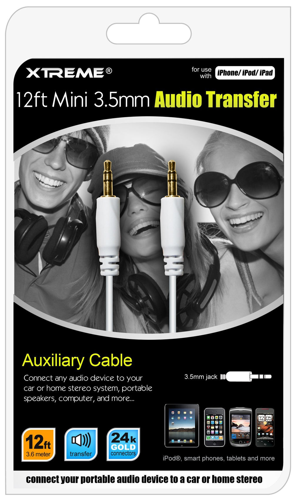 Xtreme 50612 3.5mm Audio Transfer - Data Cable - Retail Packaging - White