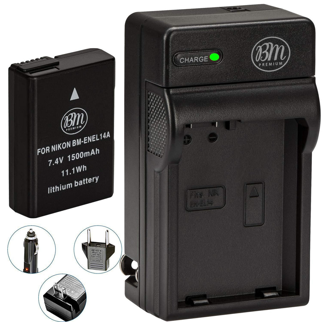 BM Premium EN-EL14A, EN-EL14 Battery and Charger for Nikon D3100, D3200, D3300, D3400, D3500, D5100, D5200, D5300, D5500, D5600, DF, Coolpix P7000, P7100, P7700 Digital SLR Cameras