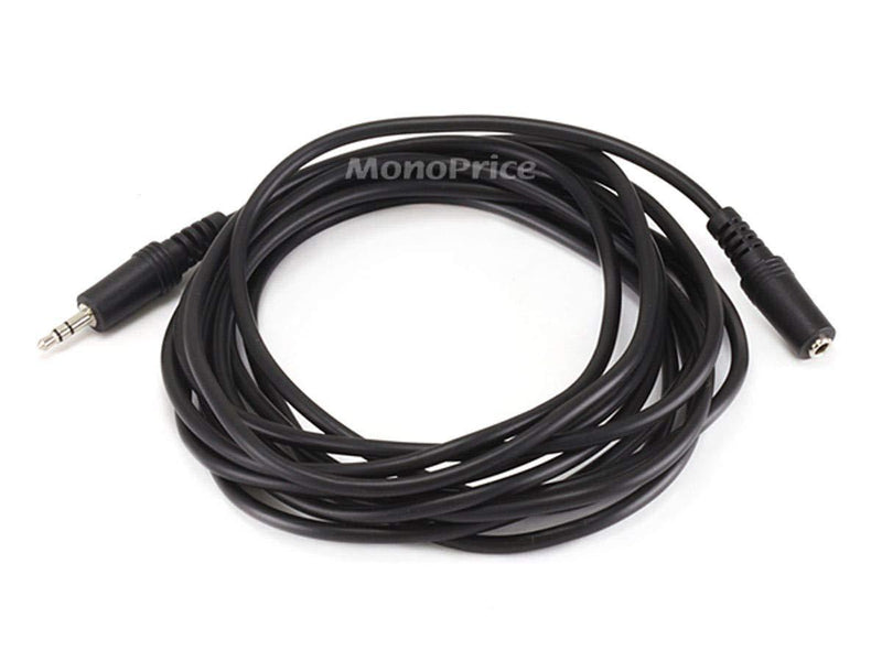 Monoprice 100649 12-Feet 3.5mm Stereo Plug/Jack M/F Cable, Black 12 Feet