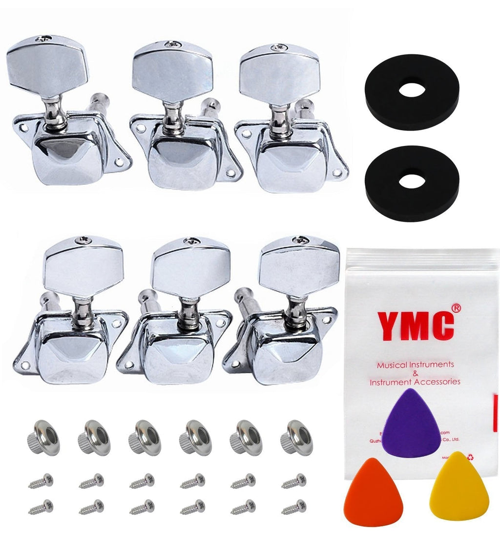 YMC Chrome-Tuning-Peg-Round220-3L3R 6 Pieces 3L3R Semiclosed Guitar Tuning Pegs Tuners Machine Heads