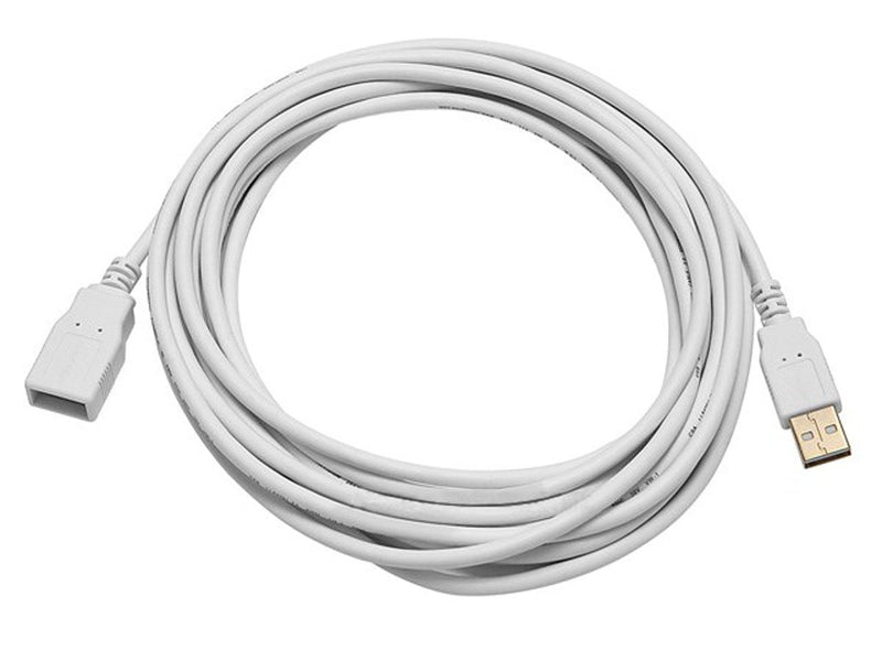 Monoprice 15-Feet USB 2.0 A Male to A Female Extension 28/24AWG Cable (Gold Plated), White (108608) 15ft Single Pack