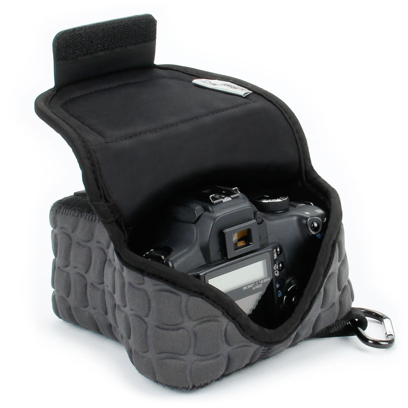 USA GEAR FlexARMOR X DSLR SLR Camera Case Sleeve with Deluxe Padded Neoprene Protection, Carabiner Clip and Accessory Storage - Compatible with Nikon D3400, Canon EOS Rebel SL2, Pentax K-70 and More Deluxe Gray