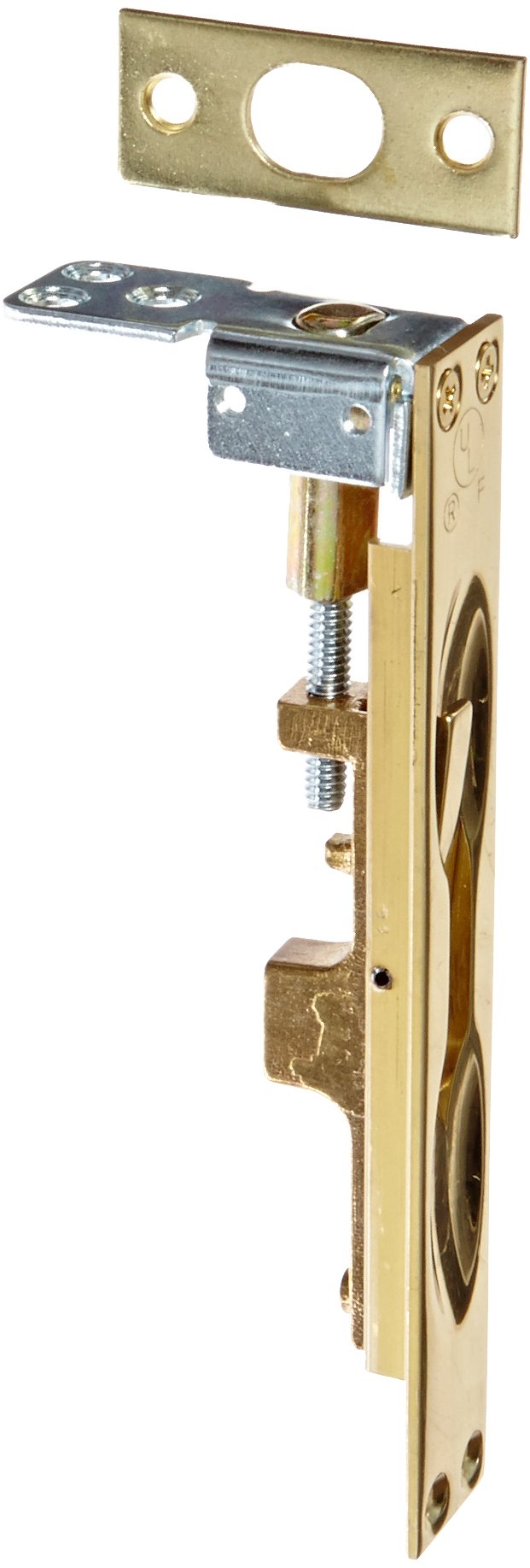 Rockwood 557.3 Lever Extension Flush Bolt for Fire-Rated Plastic & Wood Covered Doors, 1" Width x 6-3/4" Height, Brass Polished Clear Coated Finish