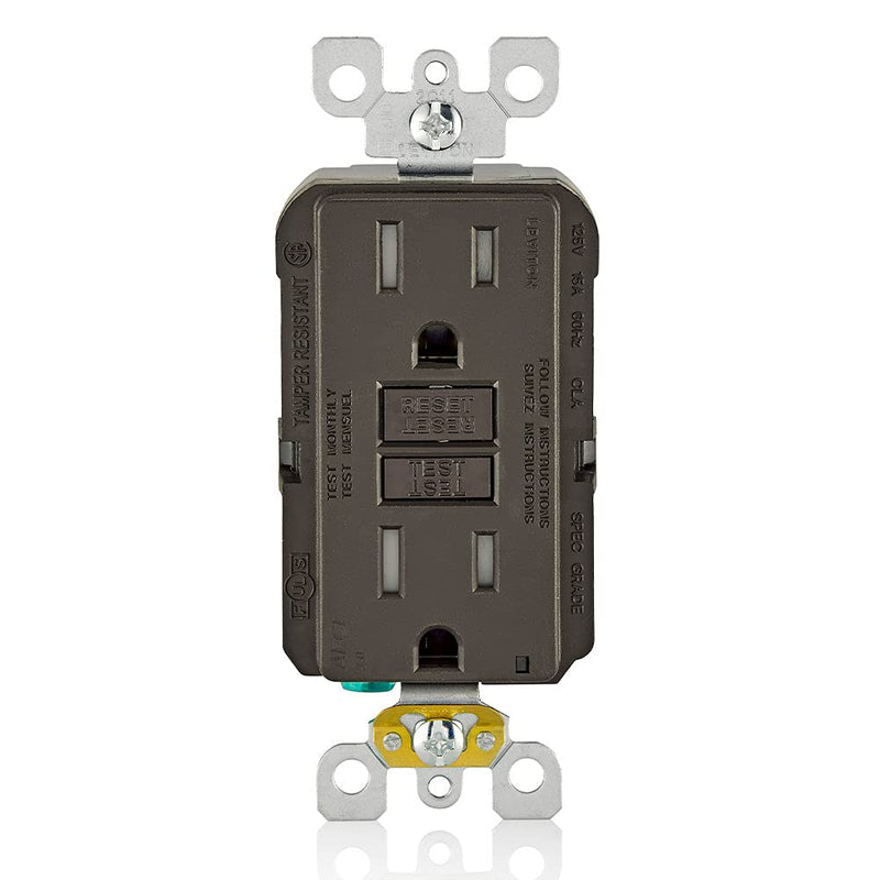 Leviton AFTR1 15-Amp, 120-Volt SmartlockPro Outlet Branch Circuit Arc-Fault Circuit Interrupter (AFCI) Receptacle, Wallplate Included, Brown