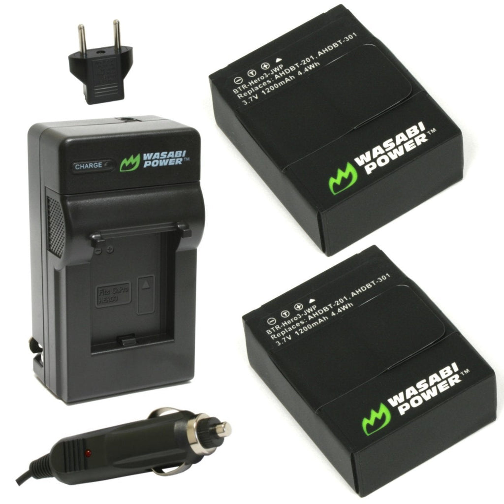 Wasabi Power Battery (2-Pack) and Charger for GoPro HERO3+, HERO3 and GoPro AHDBT-201, AHDBT-301, AHDBT-302