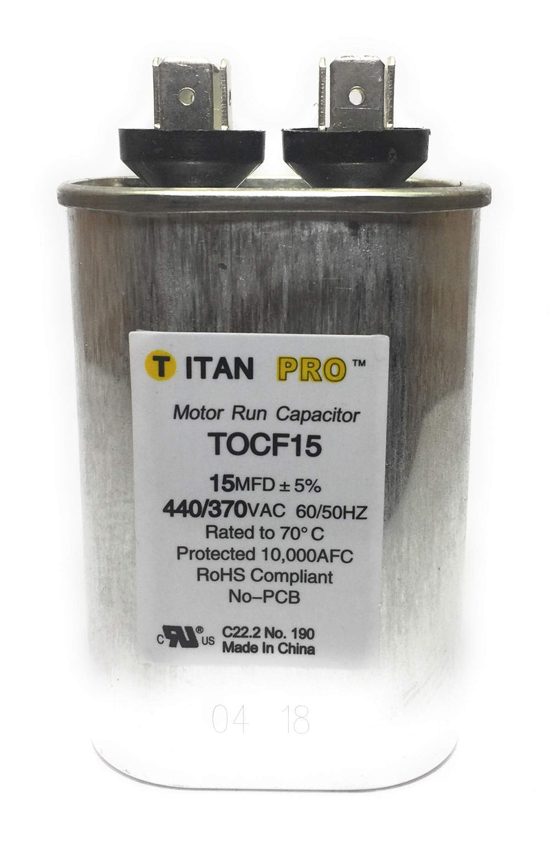 Motor Run Capacitor, 15 MFD, 3-9/16 in. H