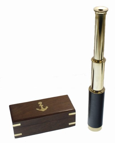11" Handheld Brass Telescope with Wood Box - Pirate Collection