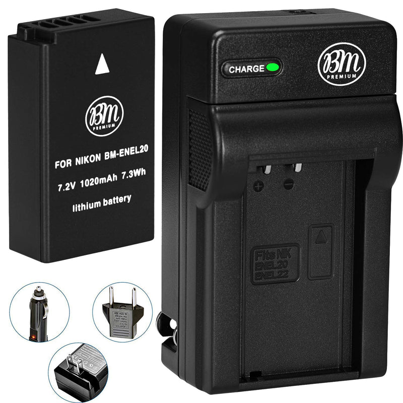 BM Premium EN-EL20, EN-EL20A Battery and Battery Charger for Nikon Coolpix P950, P1000, DL24-500, Coolpix A, 1 AW1, 1 J1, 1 J2, 1 J3, 1 S1, 1 V3 Digital Camera