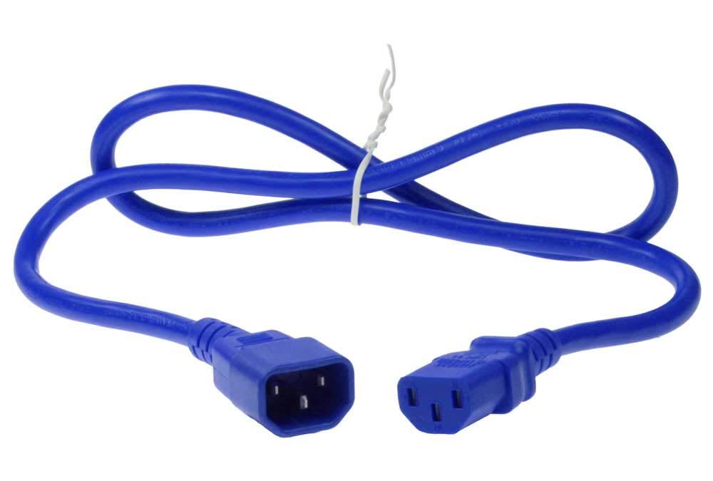 SF Cable 3ft IEC 60320 C14 to C13 Power Extension Cord 10Amp 250V 18/3 AWG SJT - Blue 3 ft