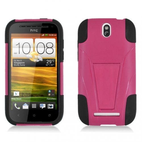 Aimo HTCONESVPCMSK021S Durable Rugged Refuge Hybrid Case for HTC One SV - 1 Pack - Retail Packaging - Black/Hot Pink Standard Packaging