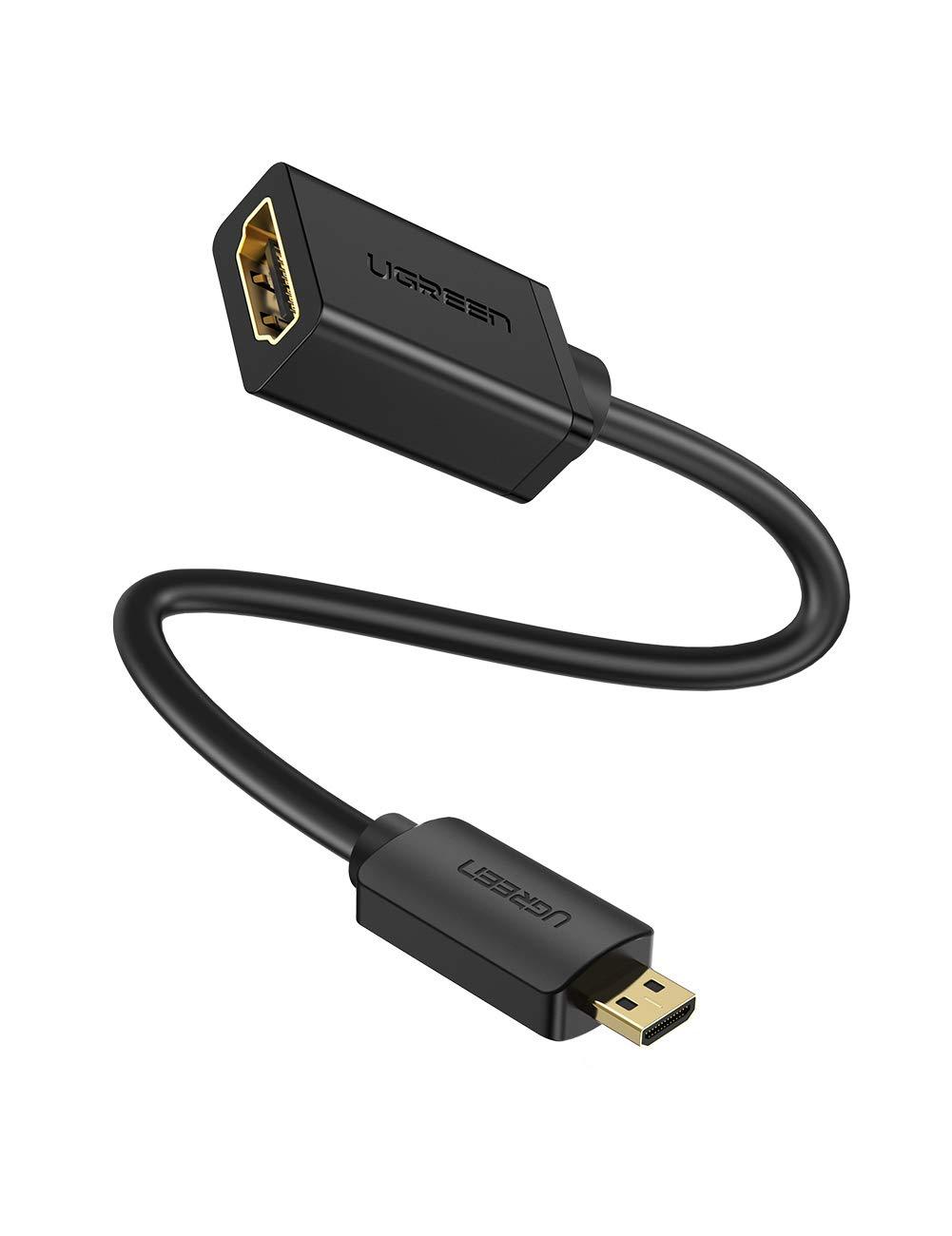 UGREEN Micro HDMI to HDMI Cable Male to Female with Ethernet Type D to Type A Gold Plated Support 1080P 3D 4K Compatible with GoPro Hero 7 Black 5 4 6 Raspberry Pi 4 Sony A6000 Camera Nikon B500