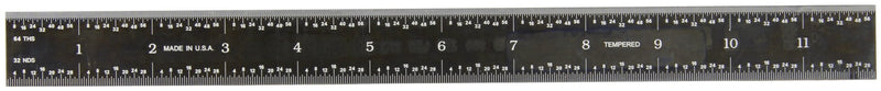 Fowler 52-382-012 Rigid Stainless Steel Inch/Metric EZ Read Rule with Black Finish, 1mm and 0.5mm / 32nds and 64ths Graduation Interval, 12" L x 1.03" W x 0.35" Thick