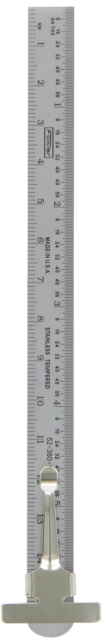 Fowler 52-380-100-0 Pocket Steel Inch/Metric Series Rule, 1mm /64ths Graduation Interval, 6" L x 0.470" W x 0.021" Thick