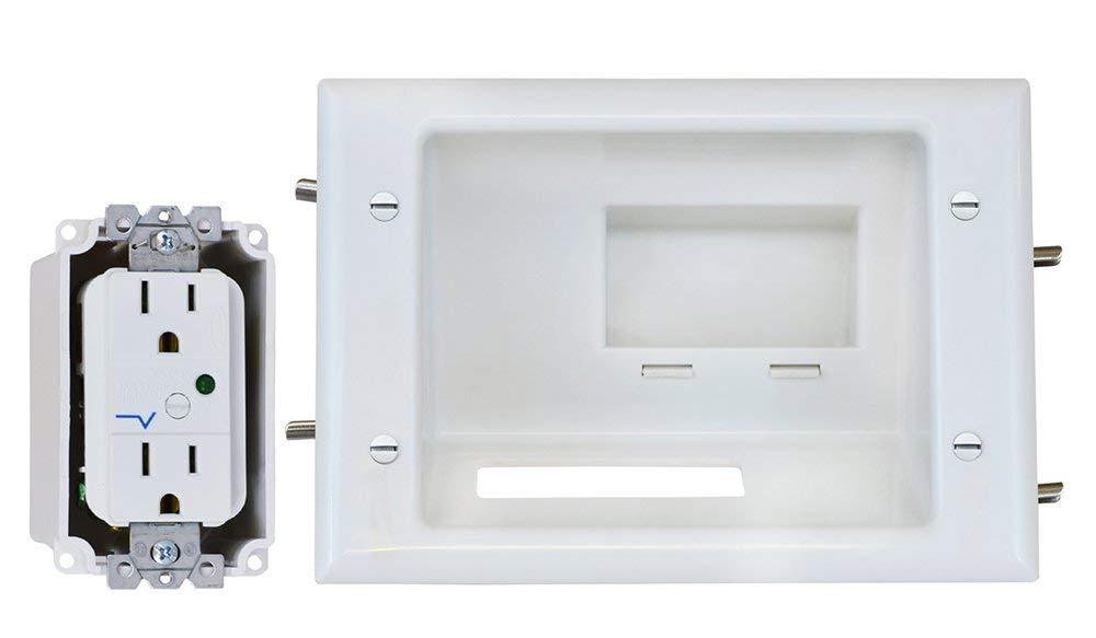 DATA COMM Electronics 45-0081-WH Recessed AV/HDMI Cable Conceal Plate with Dual Power Surge Suppressor