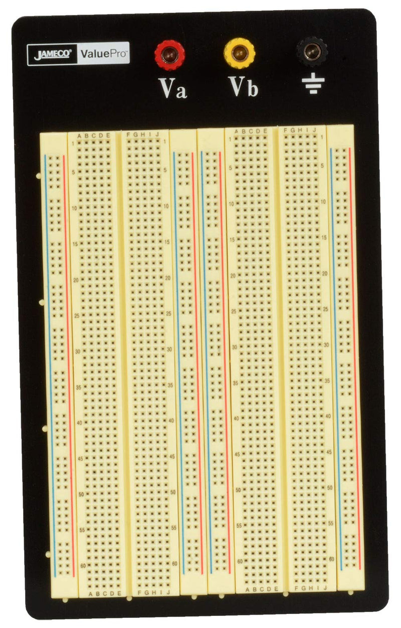 JAMECO VALUEPRO - WBU-204-R Jameco Valuepro 1660-Point Solderless Breadboard 6.5"L x 4.3"W, 0.1" spread, Ideal for Prototyping and Classroom Projects - 20774