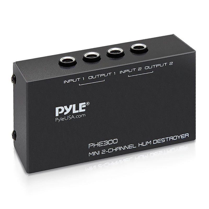 Compact Mini Hum Eliminator Box - 2 Channel Passive Ground Loop Isolator, Noise Filter, AC Buzz Destroyer, Hum Killer w/ 2 1/4-Inch TRS Input and Output for 2 Mono / 1 Stereo Signal - Pyle PHE300