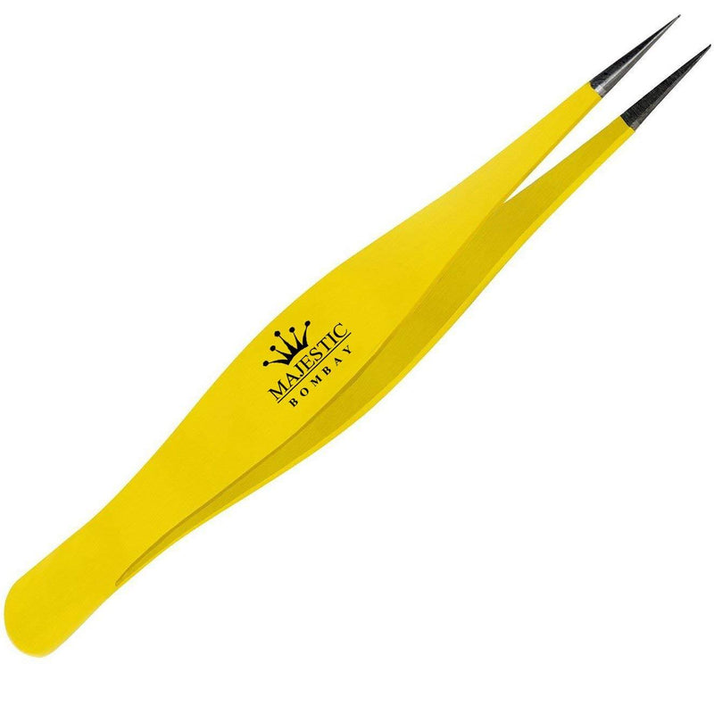 Surgical Tweezers for Ingrown Hair - Precision Sharp Needle Nose Pointed Tweezers for Splinters, Ticks & Glass Removal - Best for Eyebrow Hair, Facial Hair Removal (1 pack pointed, yellow) 1 pack pointed