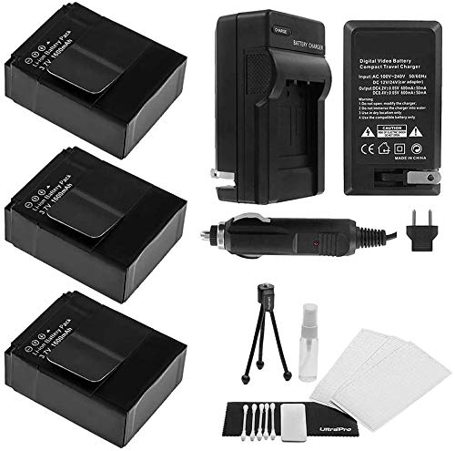 3-Pack GoPro HD Hero3, Hero3+, AHDBT-201, AHDBT-301 High-Capacity Replacement Batteries with Rapid Travel Charger. UltraPro Bundle Includes: Camera Cleaning Kit, Screen Protector, Mini Travel Tripod