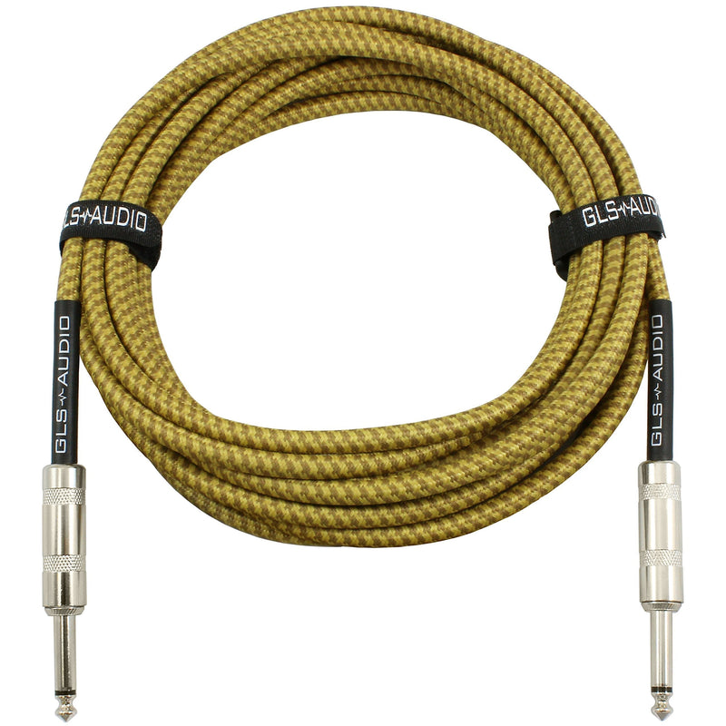 [AUSTRALIA] - GLS Audio 20 Foot Guitar Instrument Cable - 1/4 Inch TS to 1/4 Inch TS 20 FT Brown Yellow Tweed Cloth Jacket - 20 Feet Pro Cord 20' Phono 6.3mm - Single 