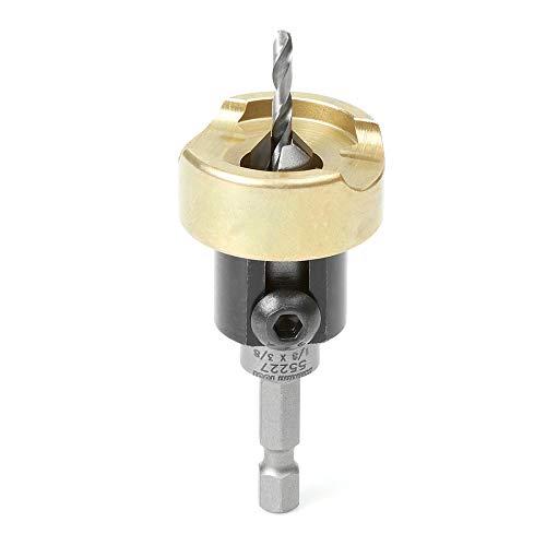 Amana Tool - (55227) Carbide Tipped 82° Countersink with Adjustable Depth Stop & No-Thrust Ball Bearing, 3/8 Dia x 1/8 Drill 3/8 D x 1/8 Drill D x 1/4 Inch